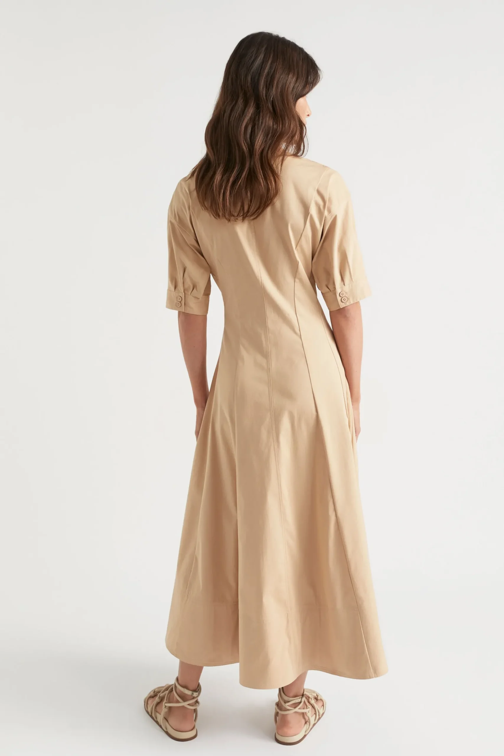 Seed Heritage Dresses-Sateen Full Hem Midi Dress Light Chestnut