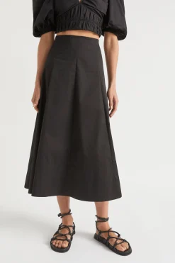 Seed Heritage Skirts-Sateen Panel Midi Skirt Black
