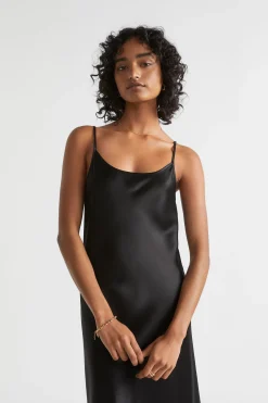 Seed Heritage Dresses-Satin Slip Dress Black