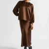 Seed Heritage Skirts-Satin Slip Midi Skirt Hot Chocolate