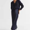 Seed Heritage Skirts-Satin Slip Midi Skirt Midnight Sky
