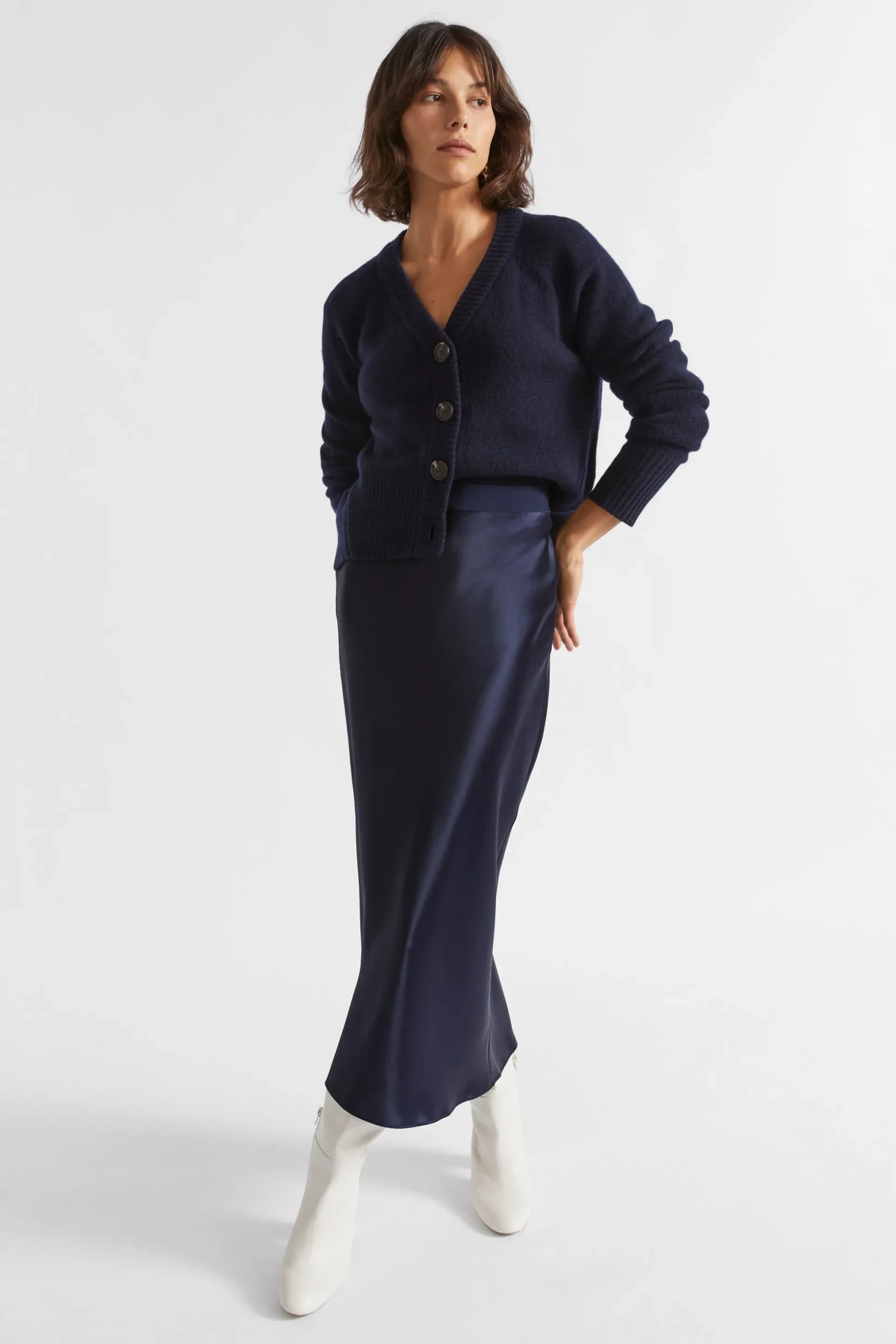 Seed Heritage Skirts-Satin Slip Midi Skirt Midnight Sky