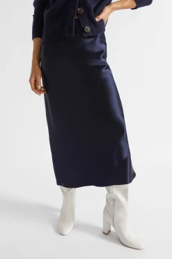 Seed Heritage Skirts-Satin Slip Midi Skirt Midnight Sky