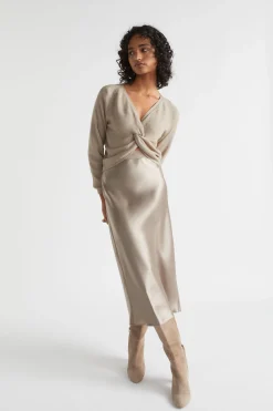 Seed Heritage Skirts-Satin Slip Midi Skirt Light Storm