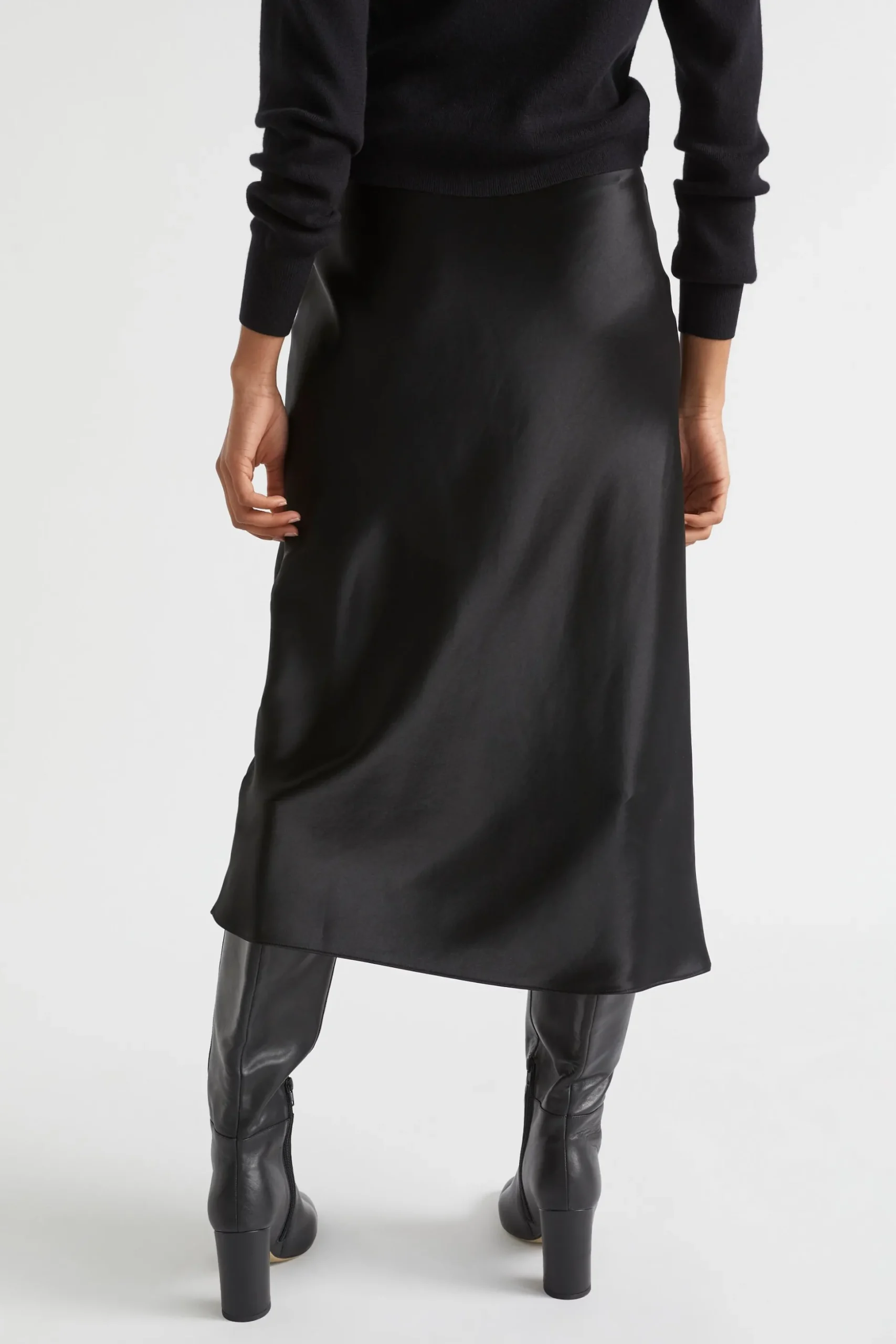Seed Heritage Skirts-Satin Slip Midi Skirt Black