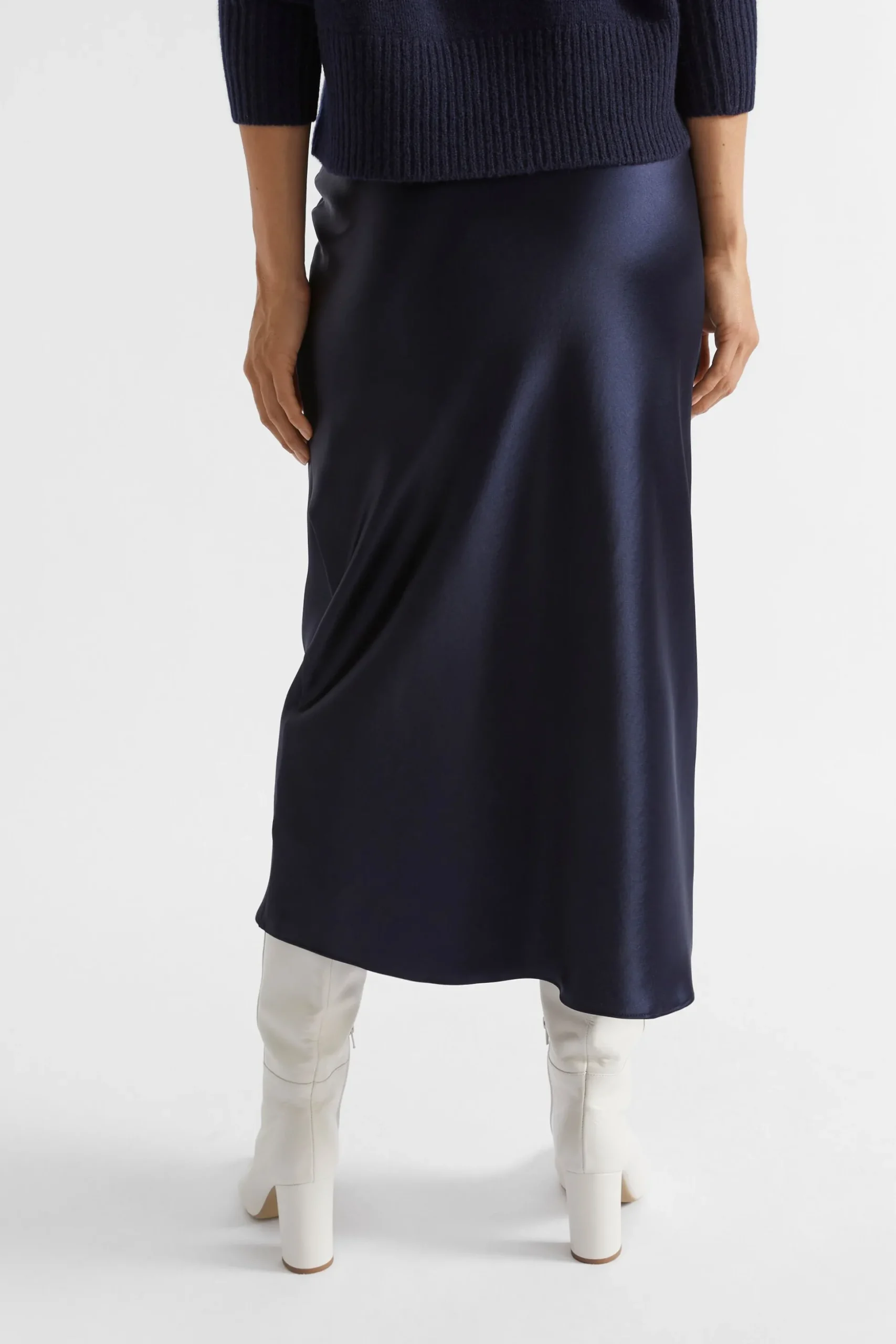 Seed Heritage Skirts-Satin Slip Midi Skirt Midnight Sky