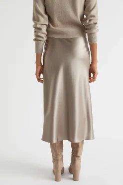 Seed Heritage Skirts-Satin Slip Midi Skirt Light Storm