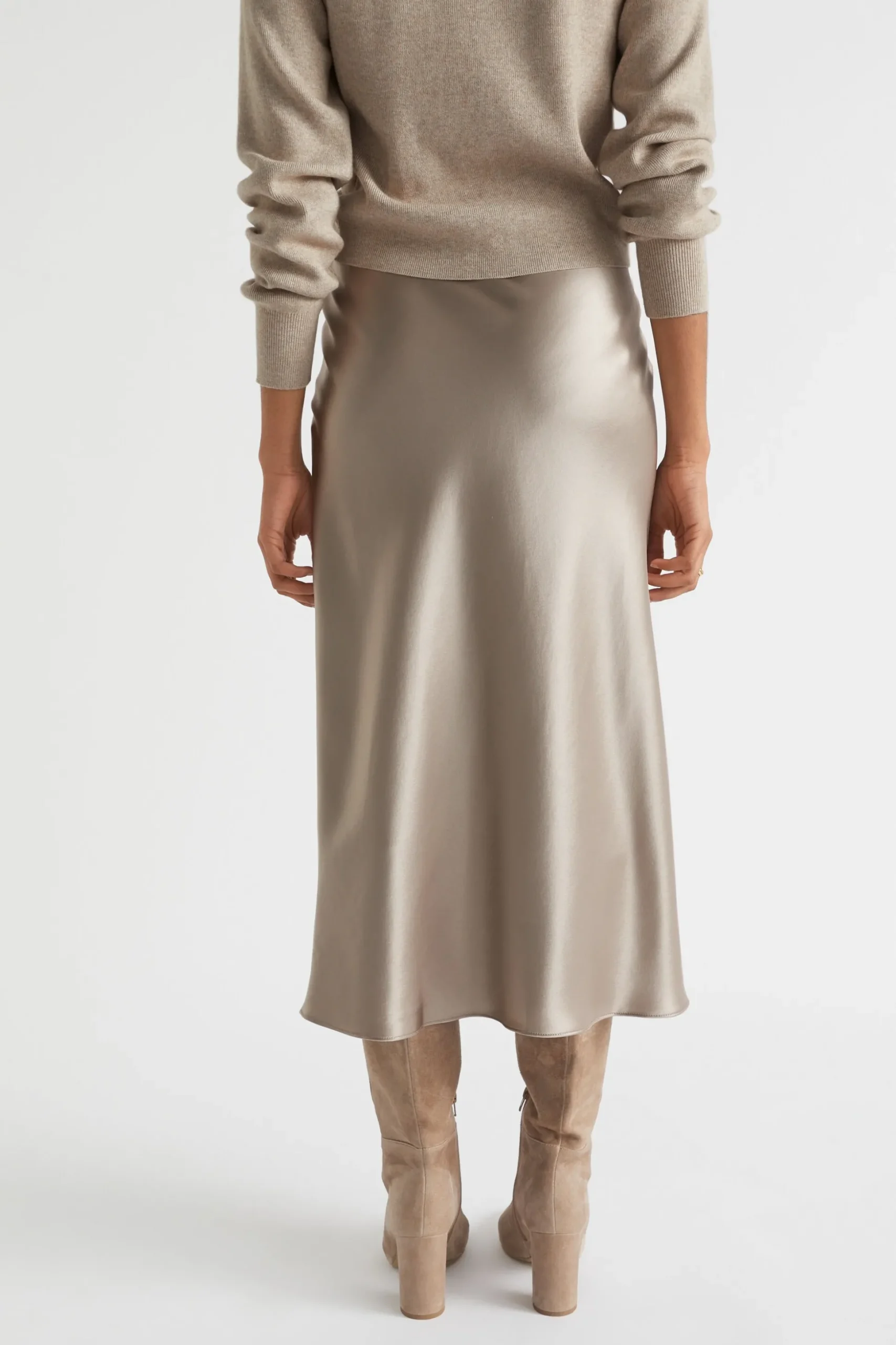 Seed Heritage Skirts-Satin Slip Midi Skirt Light Storm