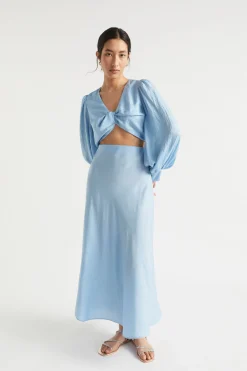 Seed Heritage T-Shirts & Tops-Satin Twist Top Bluebell