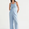 Seed Heritage Pants-Satin Wide Leg Trouser Bluebell