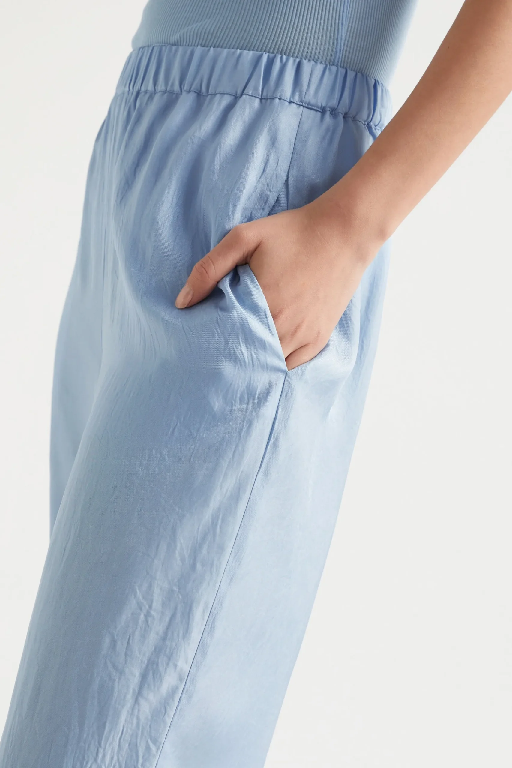 Seed Heritage Pants-Satin Wide Leg Trouser Bluebell