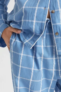 Seed Heritage Sleepwear-Seersucker Grid Sleep Bottom Azure