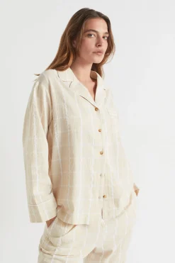Seed Heritage Sleepwear-Seersucker Grid Sleep Shirt Stone