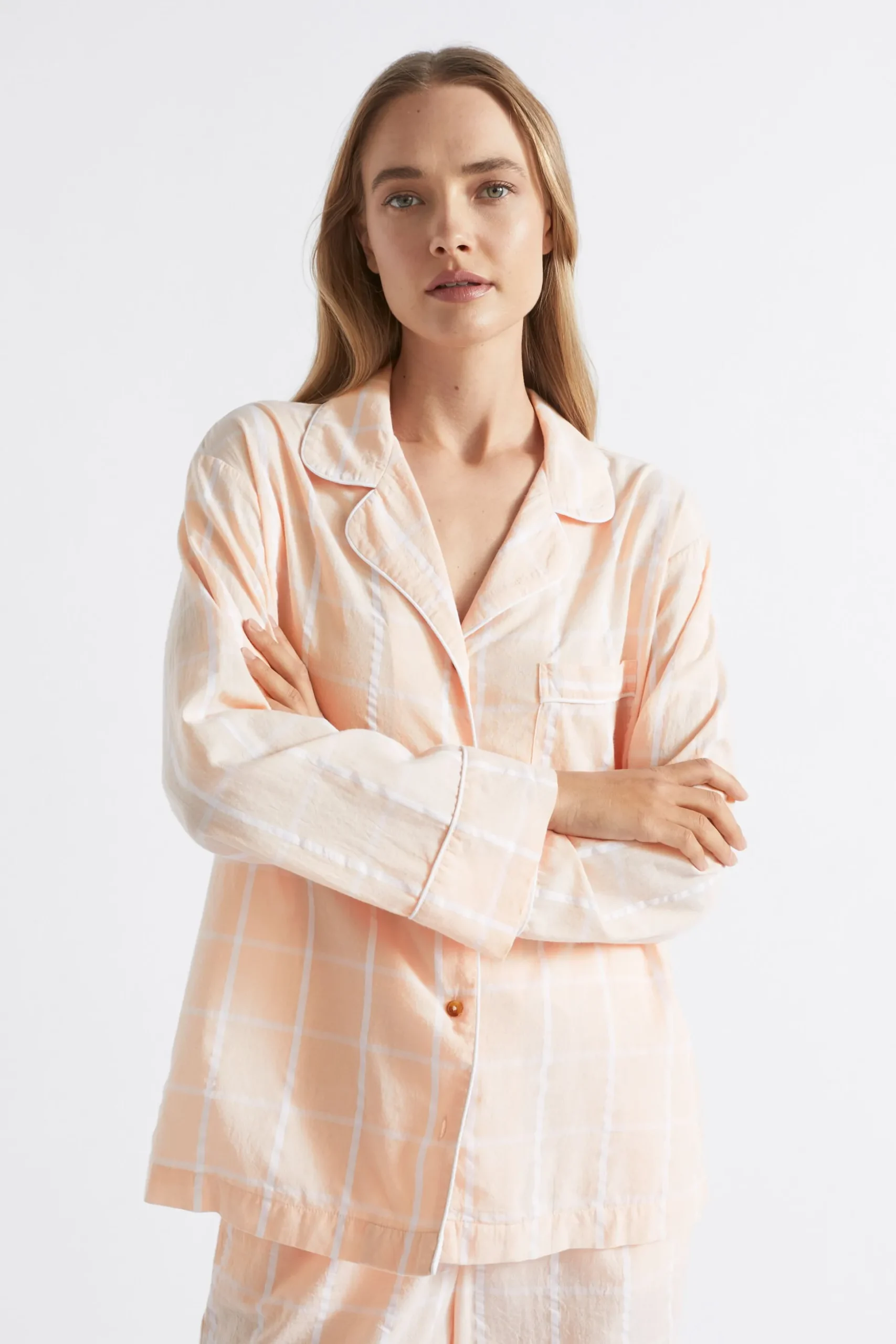 Seed Heritage Sleepwear-Seersucker Grid Sleep Shirt Blush