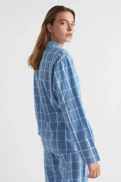 Seed Heritage Sleepwear-Seersucker Grid Sleep Shirt Azure