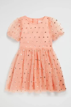 Seed Heritage Dresses-Sequin Daisy Bubble Hem Dress Soft Coral