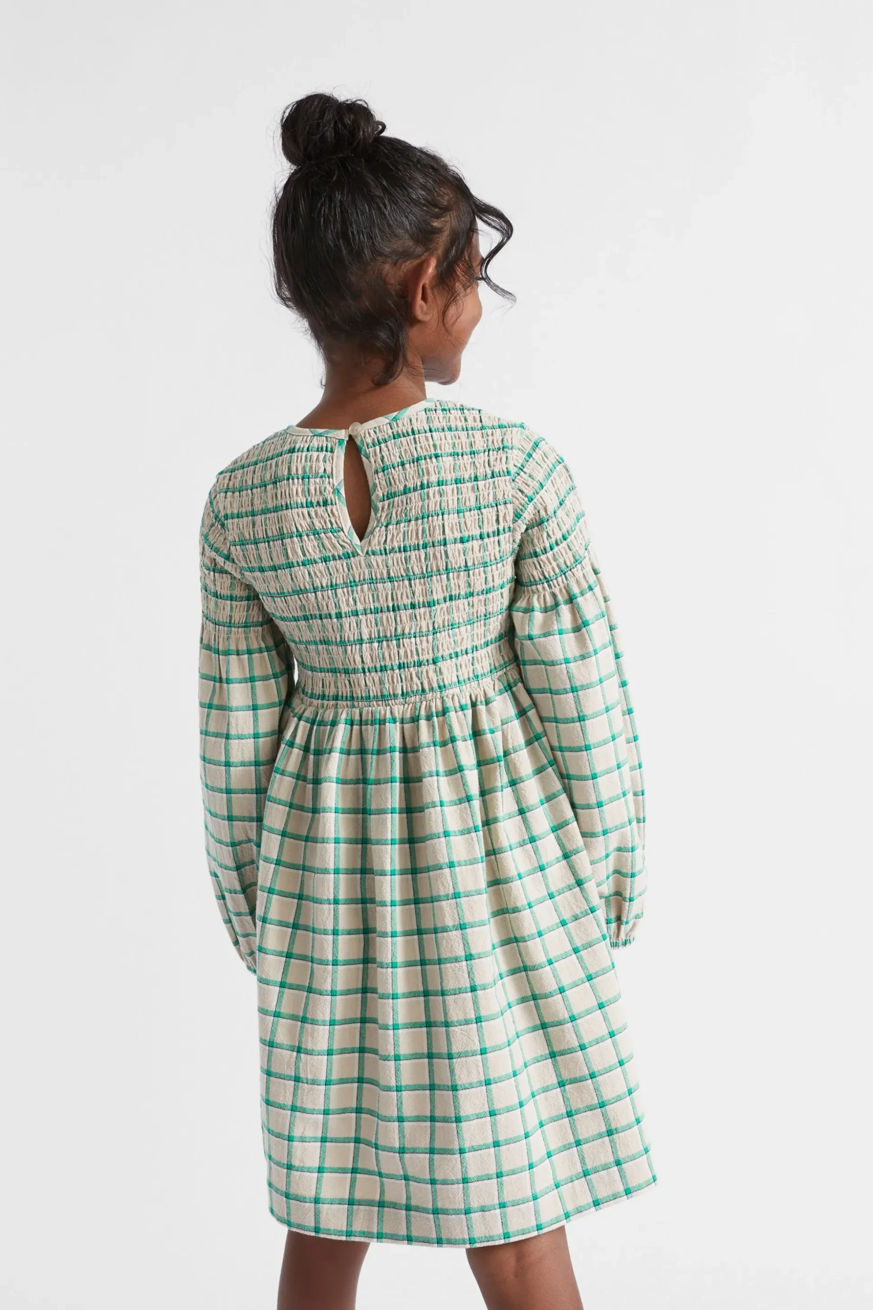 Seed Heritage Dresses-Shirred Gingham Dress Pea Green