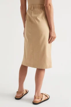Seed Heritage Skirts-Split Front Midi Skirt Light Chestnut