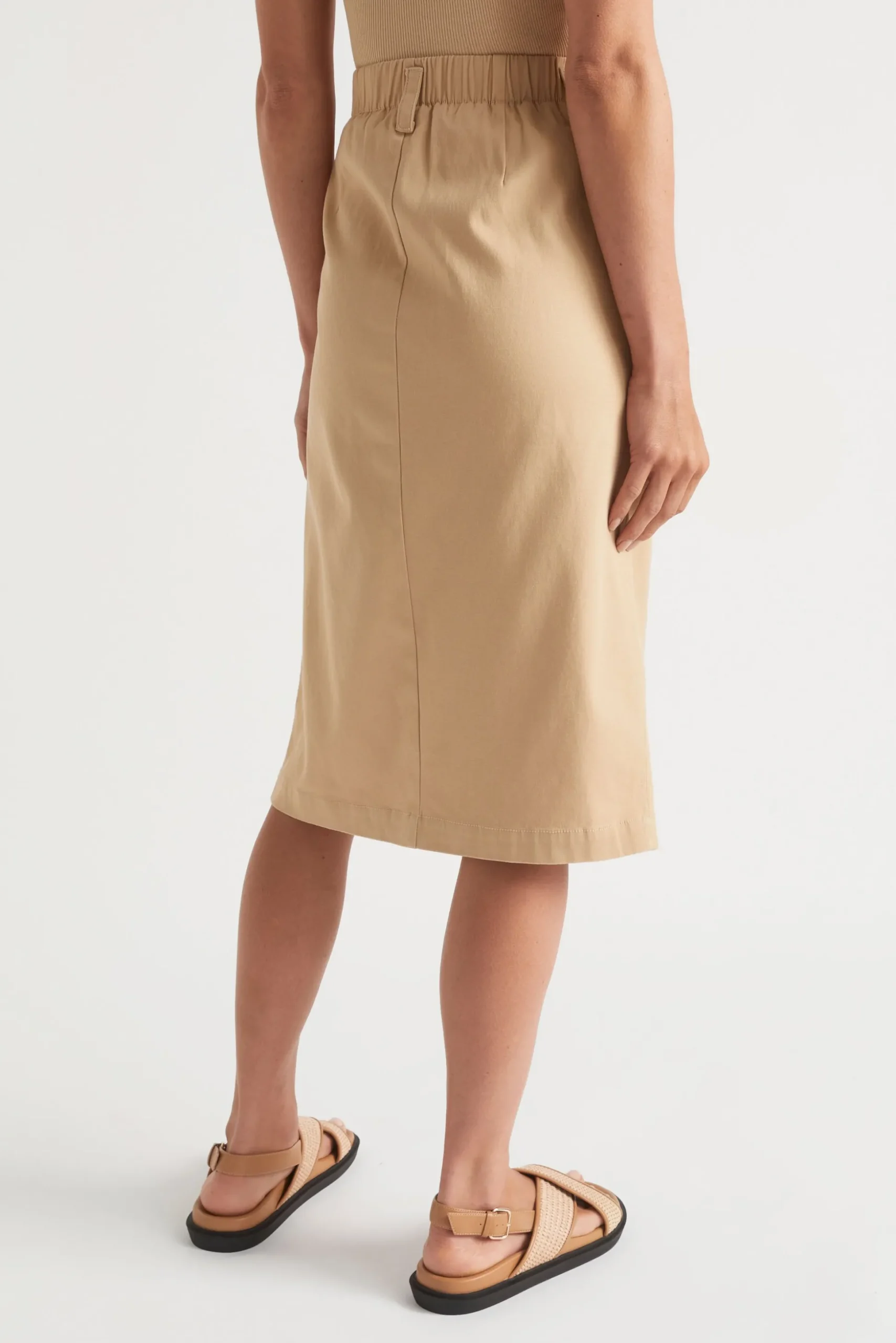 Seed Heritage Skirts-Split Front Midi Skirt Light Chestnut
