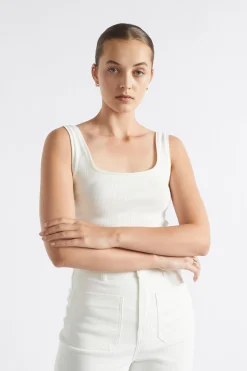 Seed Heritage T-Shirts & Tops-Square Neck Rib Tank Cloud Cream