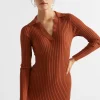 Seed Heritage Dresses-Streamline Polo Knit Midi Dress Burnt Brick