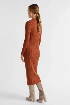 Seed Heritage Dresses-Streamline Polo Knit Midi Dress Burnt Brick