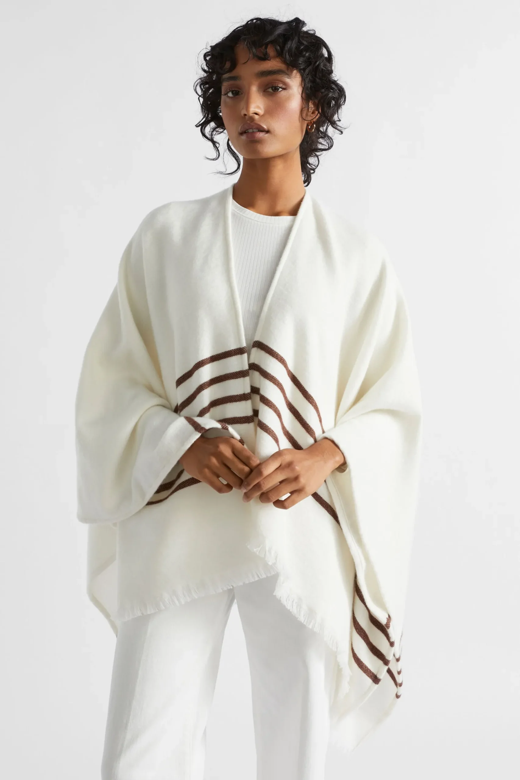 Seed Heritage Scarves & Kaftans-Stripe Poncho Vanilla Cream Stripe