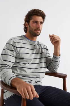 Seed Heritage T-Shirts & Sweaters-Stripe Tee Grey Marle