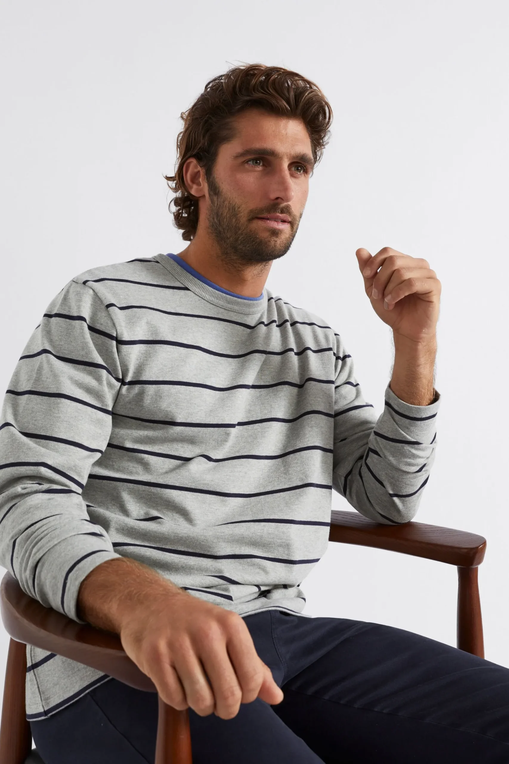Seed Heritage T-Shirts & Sweaters-Stripe Tee Grey Marle