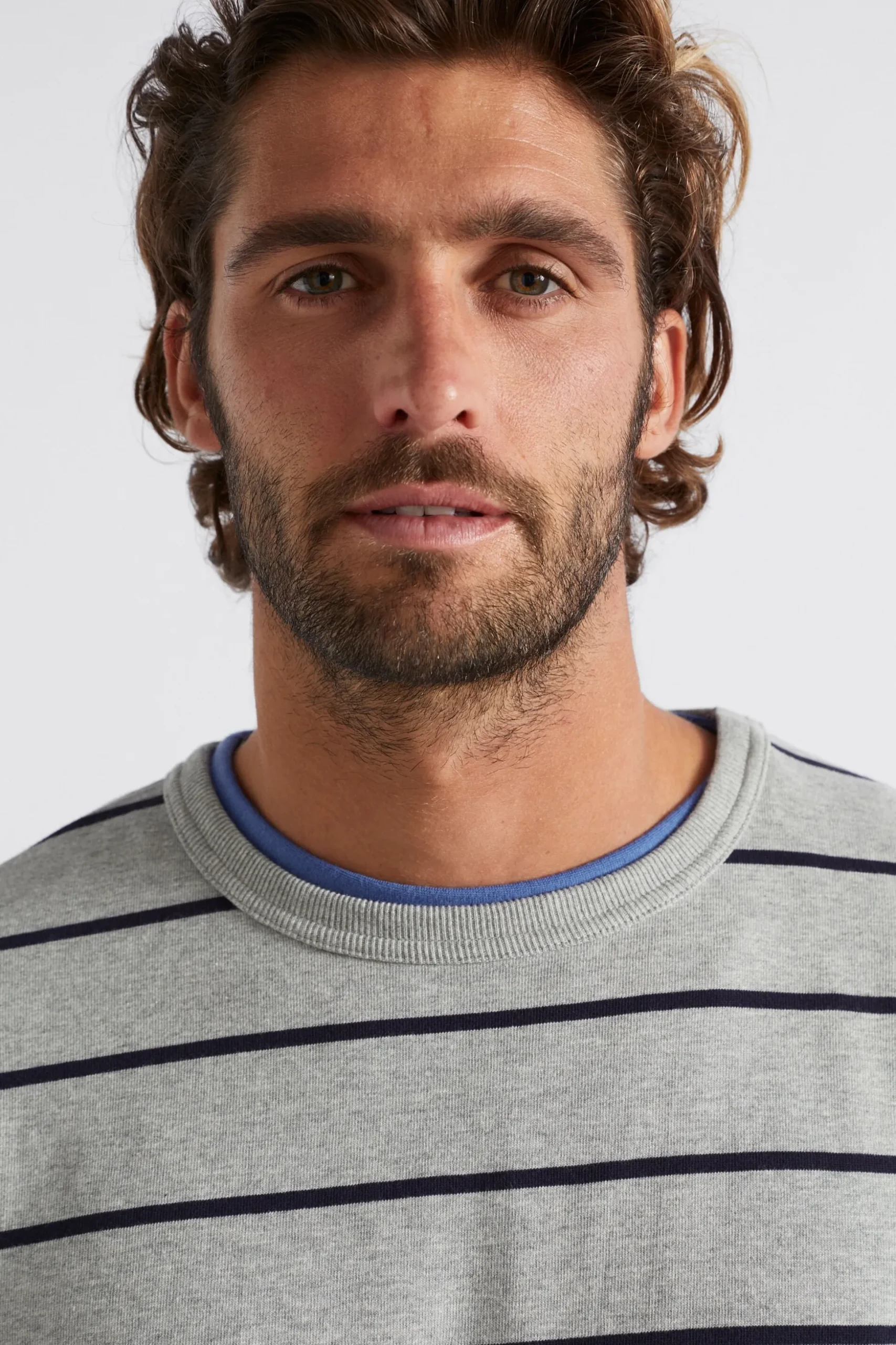 Seed Heritage T-Shirts & Sweaters-Stripe Tee Grey Marle
