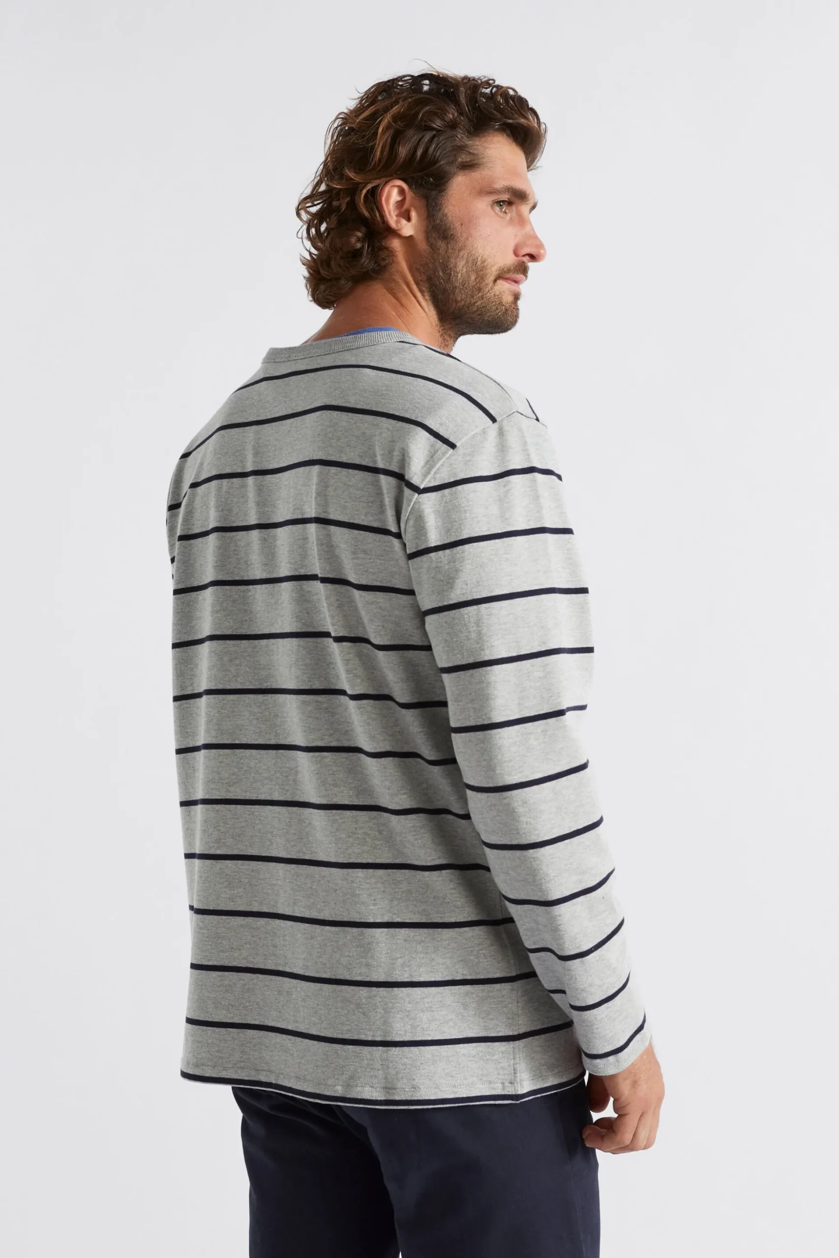 Seed Heritage T-Shirts & Sweaters-Stripe Tee Grey Marle