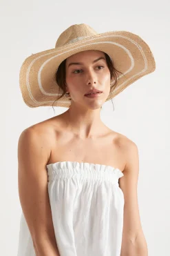 Seed Heritage Hats & Gloves-Stripe Wide Brim Panama Natural Cream