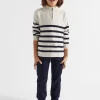 Seed Heritage Knitwear & Sweaters-Stripe Zip Knit Oat Marle