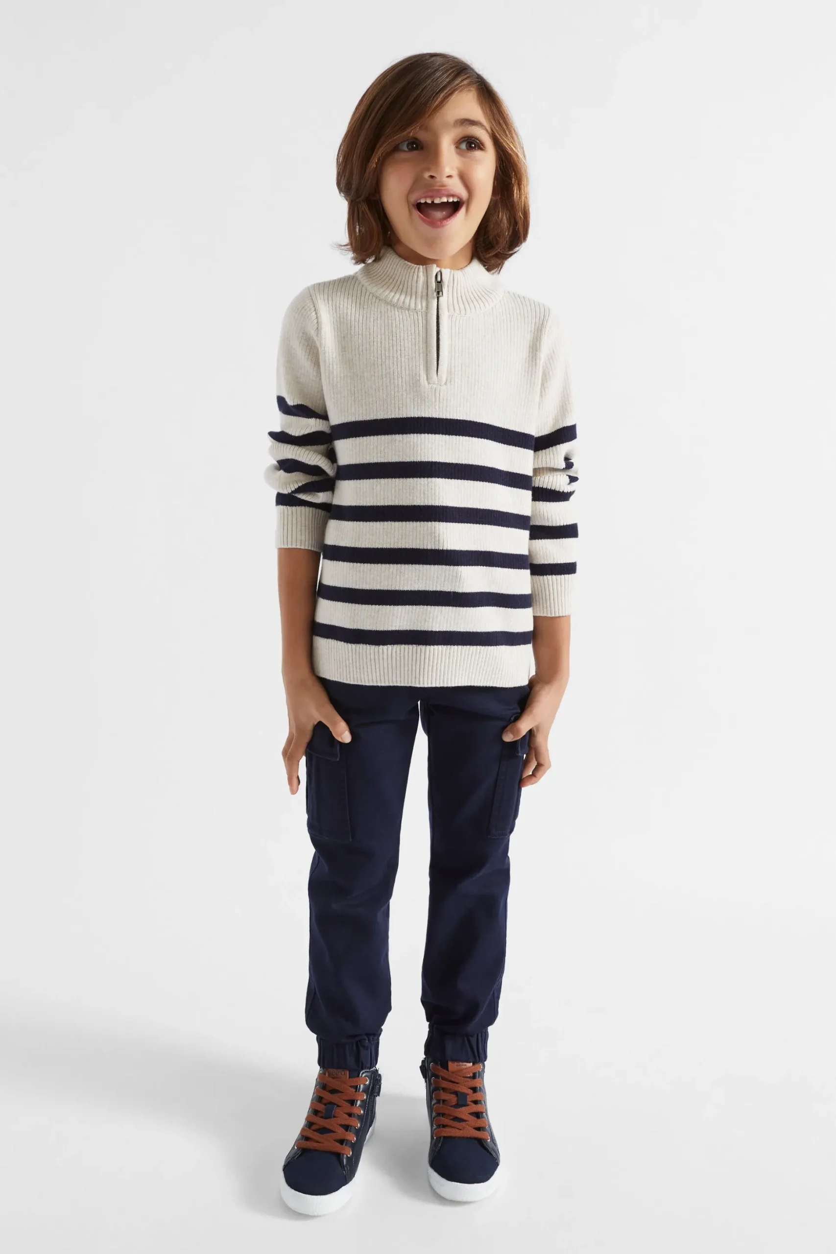 Seed Heritage Knitwear & Sweaters-Stripe Zip Knit Oat Marle