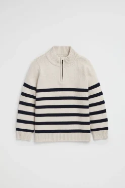 Seed Heritage Knitwear & Sweaters-Stripe Zip Knit Oat Marle
