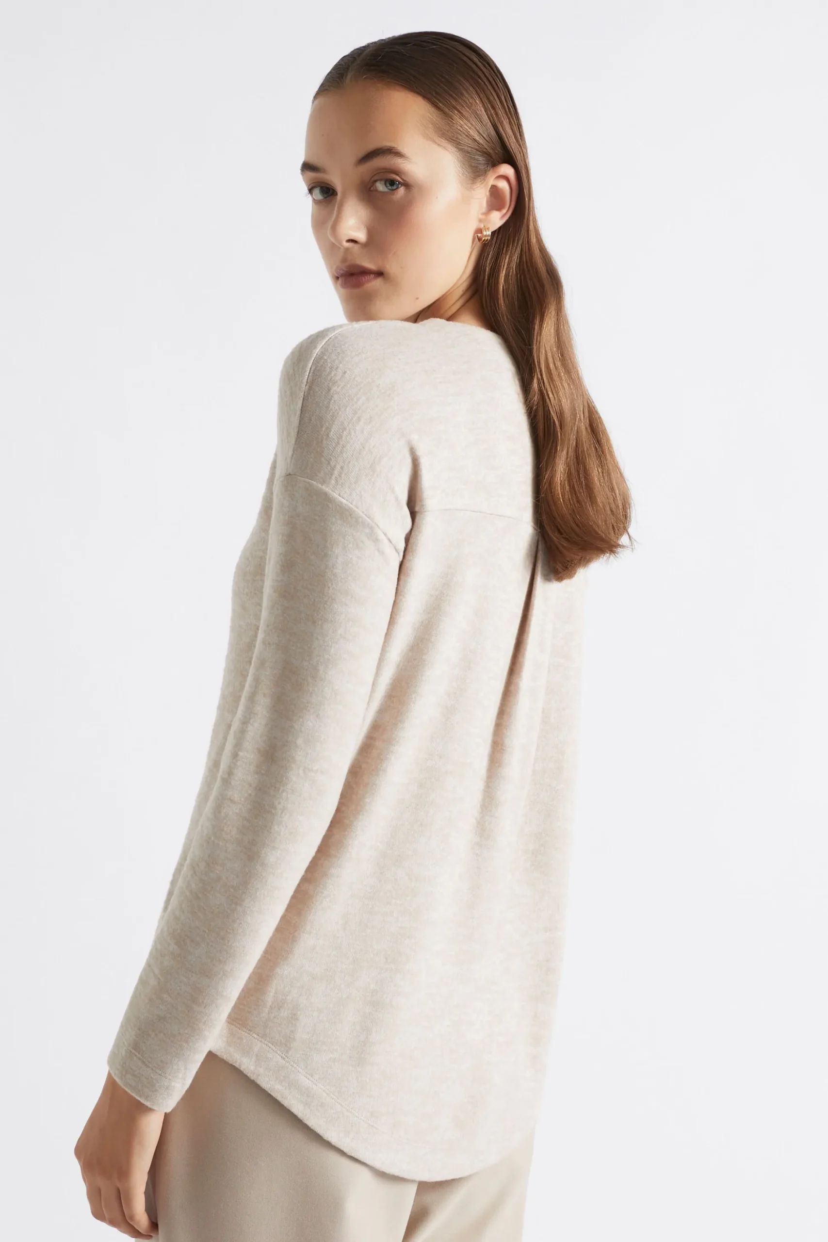 Seed Heritage T-Shirts & Tops-Supersoft Curve Hem Top Light Storm Marle