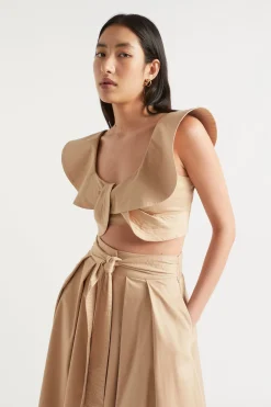 Seed Heritage T-Shirts & Tops-Tailored Flounce Bodice Light Chestnut