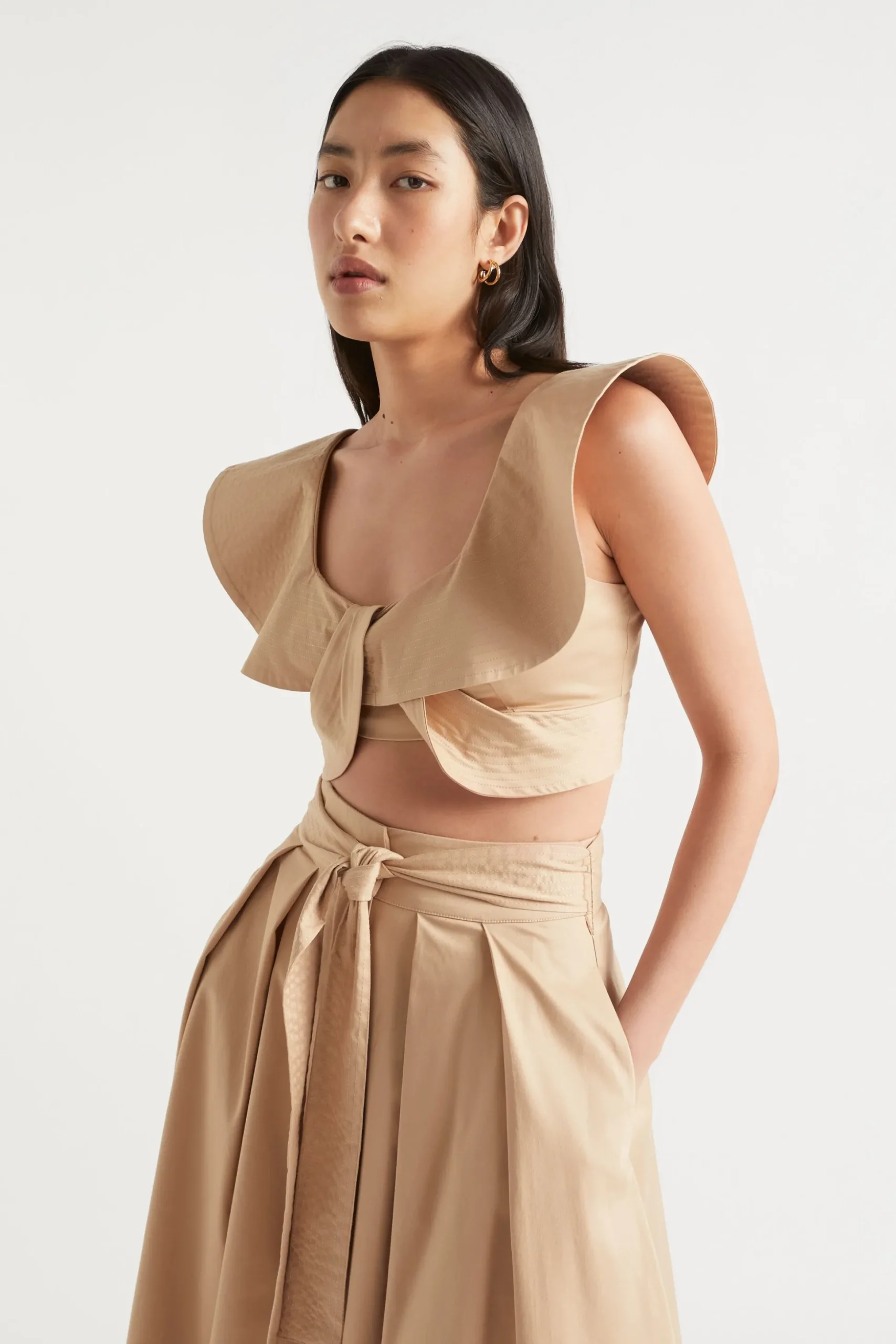Seed Heritage T-Shirts & Tops-Tailored Flounce Bodice Light Chestnut