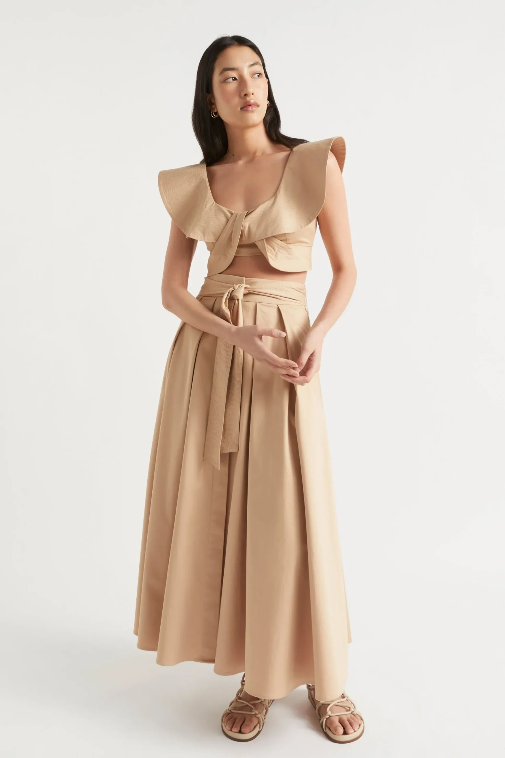Seed Heritage T-Shirts & Tops-Tailored Flounce Bodice Light Chestnut