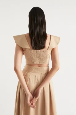 Seed Heritage T-Shirts & Tops-Tailored Flounce Bodice Light Chestnut