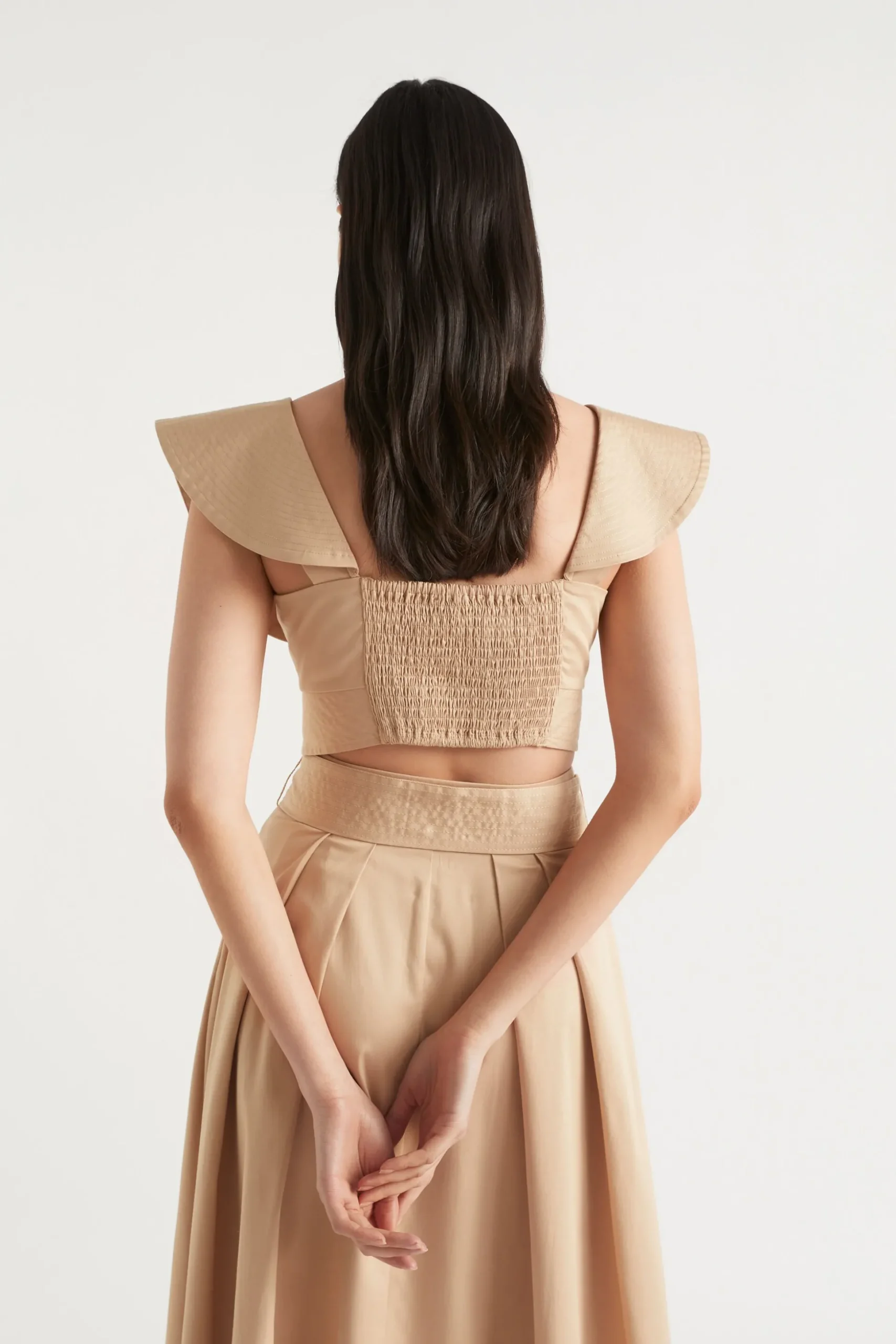 Seed Heritage T-Shirts & Tops-Tailored Flounce Bodice Light Chestnut