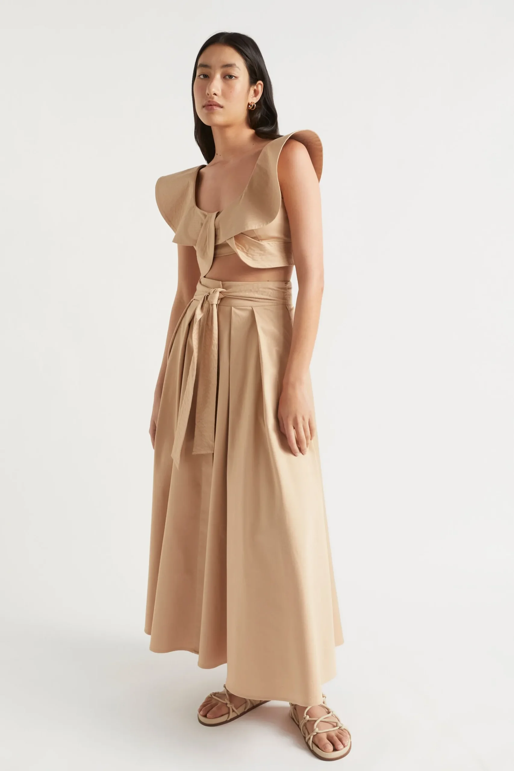 Seed Heritage Skirts-Tailored Maxi Tie Skirt Light Chestnut