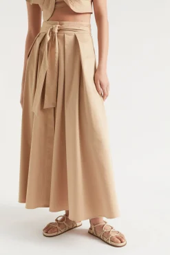 Seed Heritage Skirts-Tailored Maxi Tie Skirt Light Chestnut