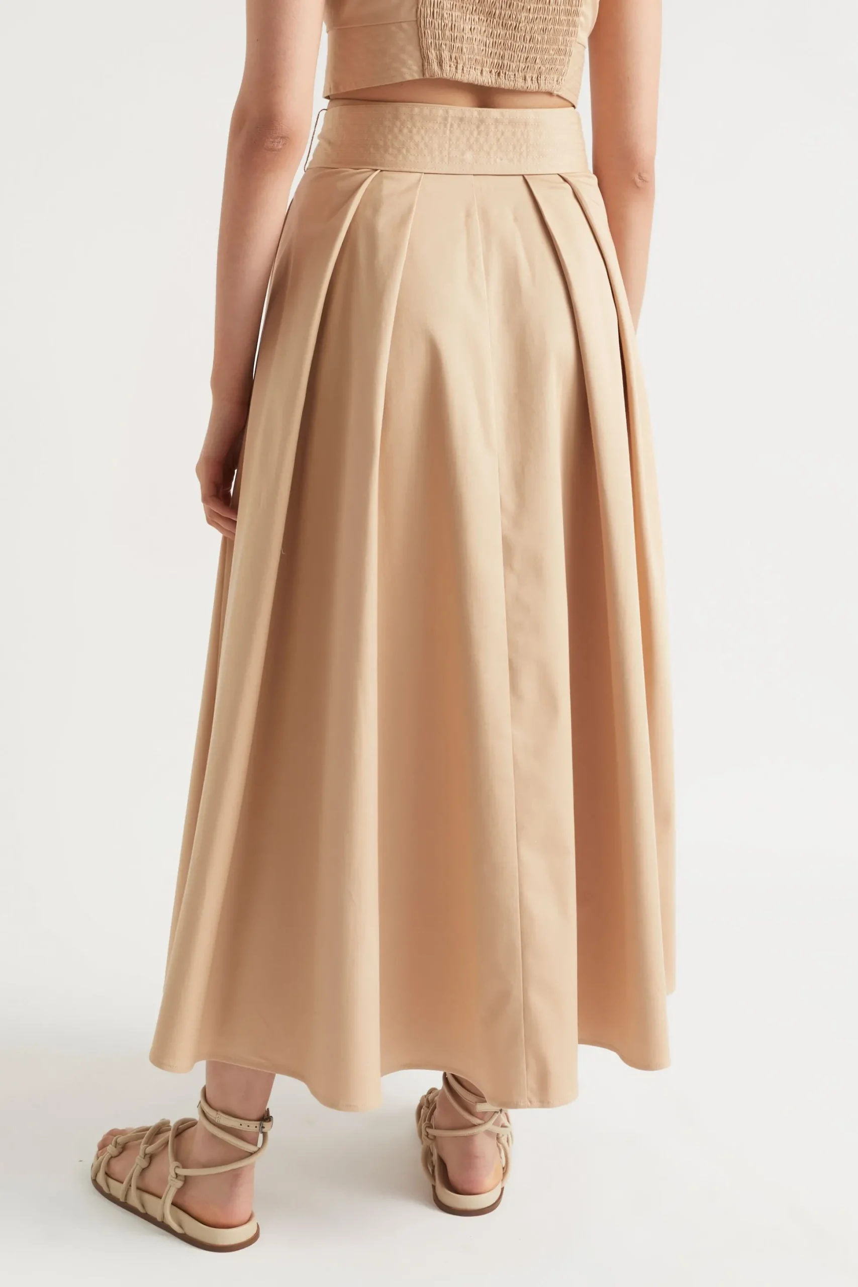 Seed Heritage Skirts-Tailored Maxi Tie Skirt Light Chestnut