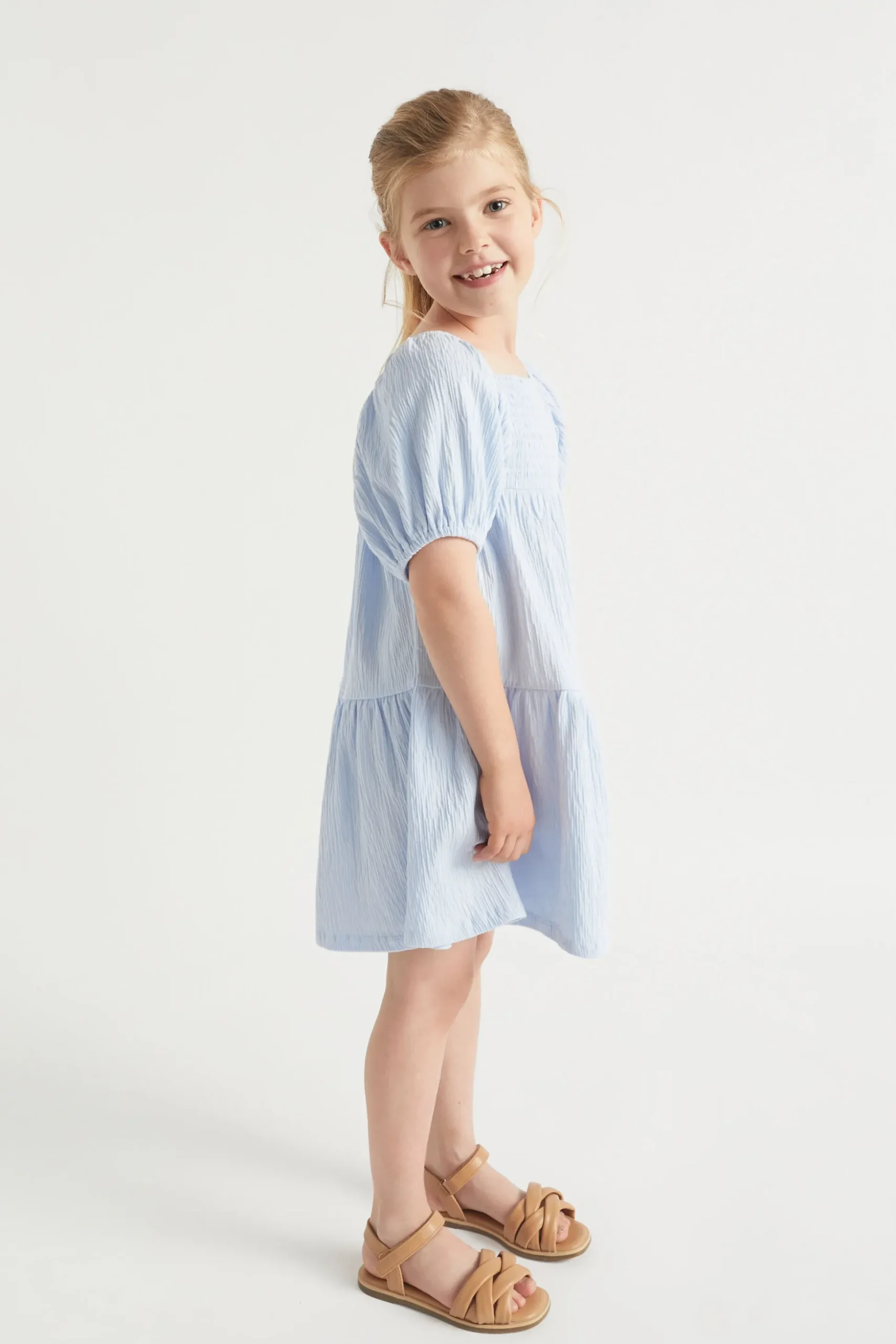 Seed Heritage Dresses-Textured Cotton Dress Baby Blue