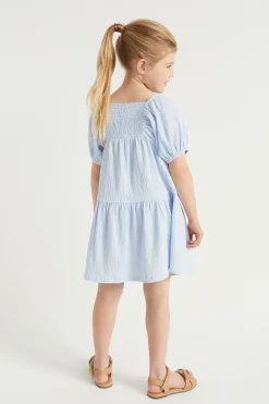 Seed Heritage Dresses-Textured Cotton Dress Baby Blue
