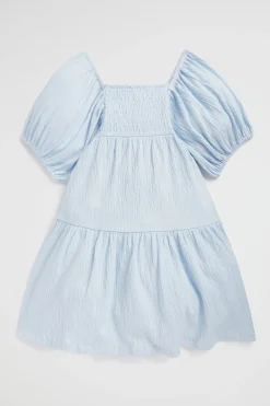 Seed Heritage Dresses-Textured Cotton Dress Baby Blue