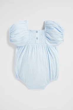 Seed Heritage Playsuits & Overalls-Textured Cotton Romper Baby Blue