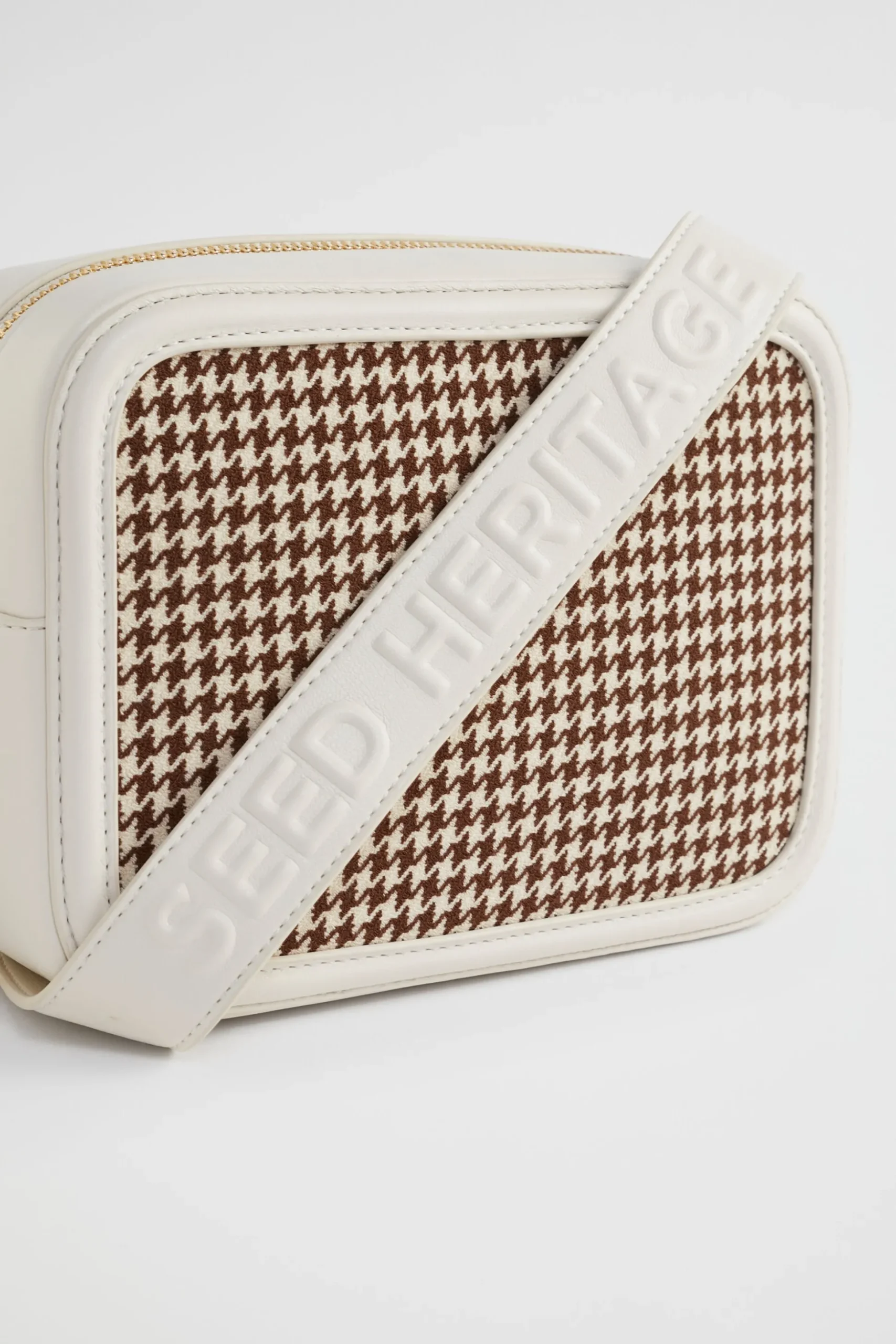 Seed Heritage Cross Body-Textured Logo Crossbody Bag Hot Chocolate Houndstooth