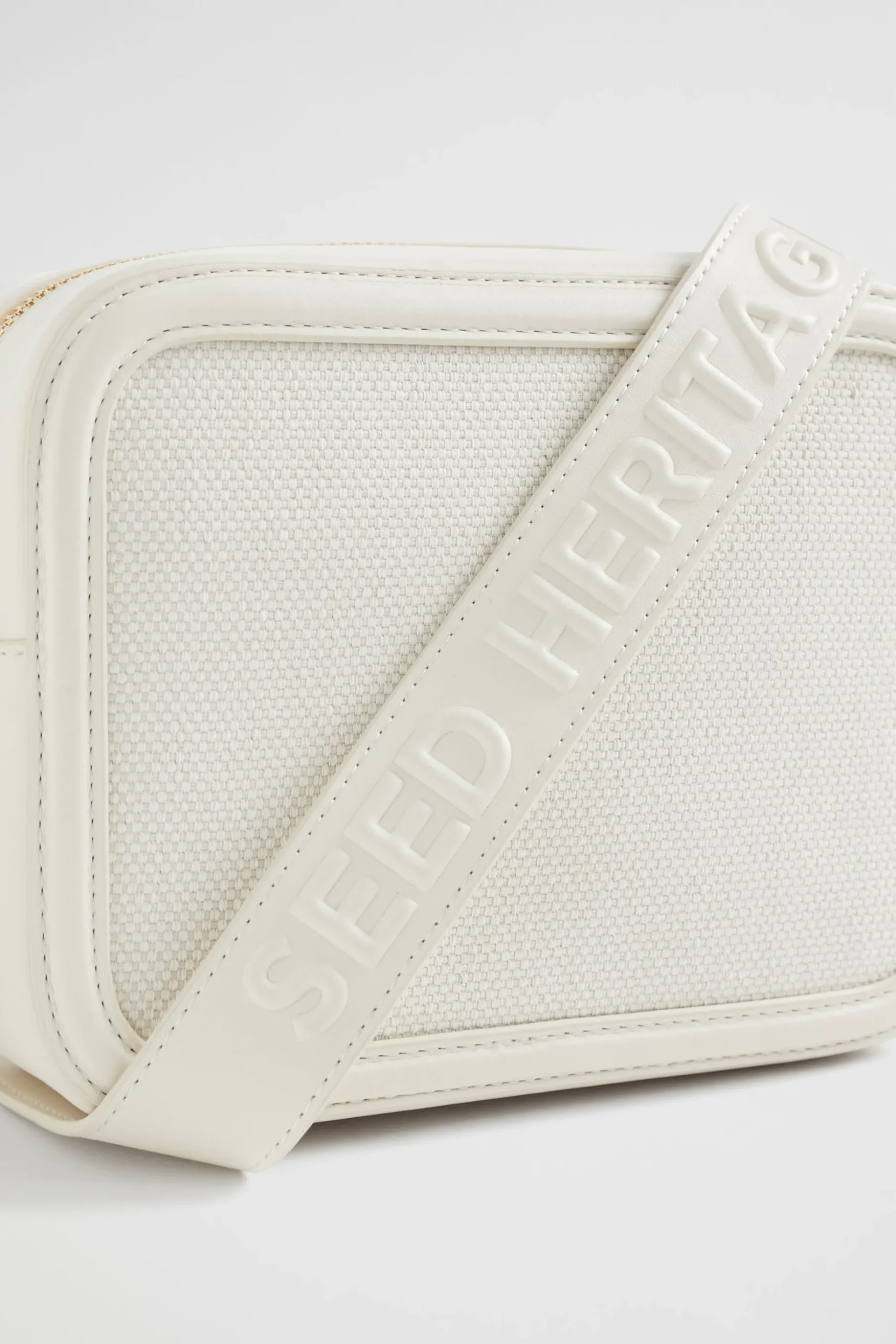 Seed Heritage Cross Body-Textured Logo Crossbody Bag Bone